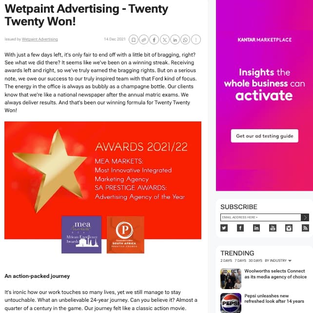 Wetpaint Advertising – Twenty Twenty Won!
