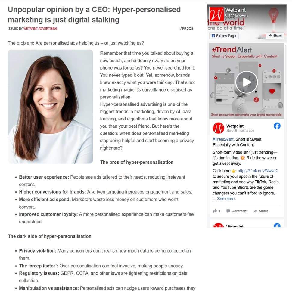 Unpopular opinion by a CEO: Hyper-personalised marketing is just digital stalking