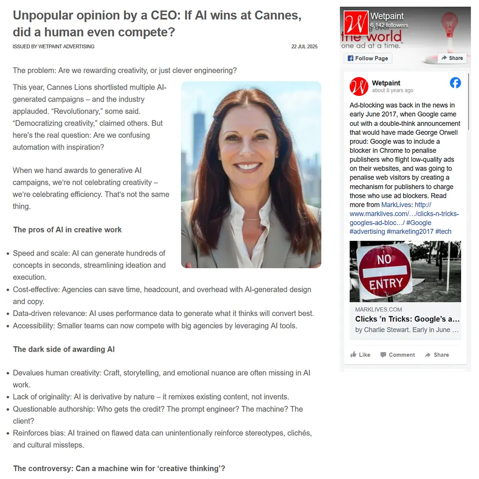 Unpopular opinion by a CEO: If AI wins at Cannes, did a human even compete?